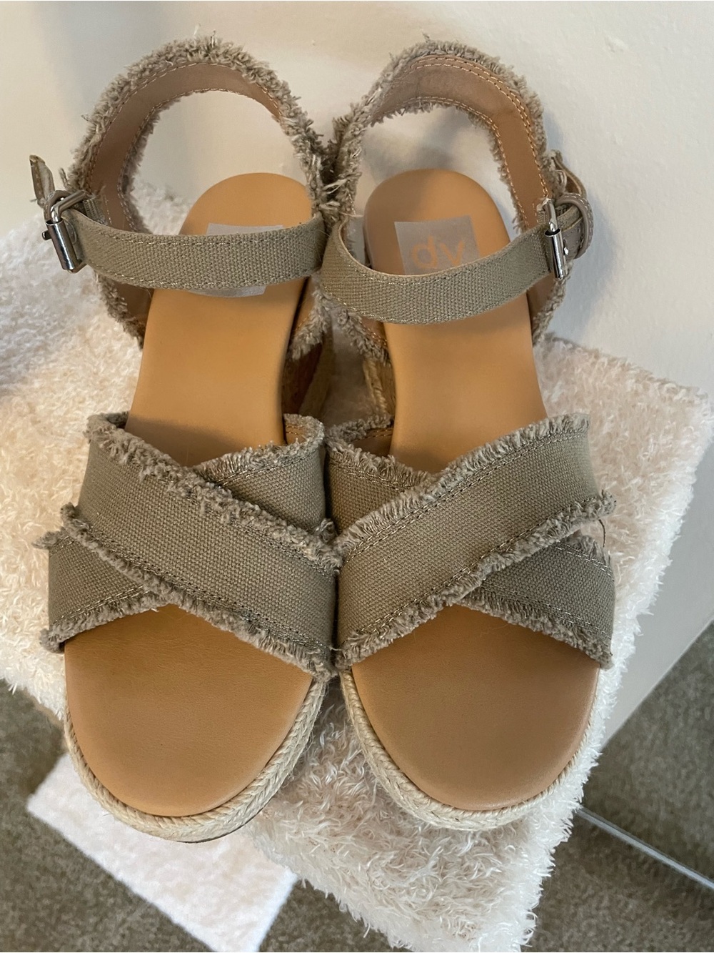 Dolce Vita Taupe Frayed Espadrille Platform Sandals